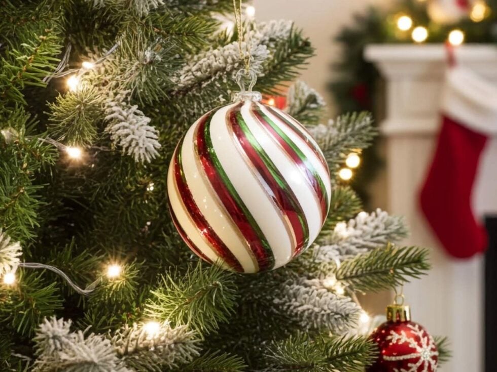 Murano glass Christmas bauble in color spiral design