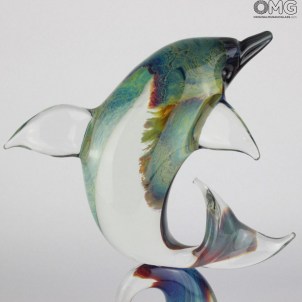 Jumping Dolphin - Sculpture in chalcedony - Original Murano Glass Omg