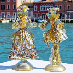 Couple Goldoni sculpture gold - Murrina - Venetian Figurines Lady and Rider gold 24kt