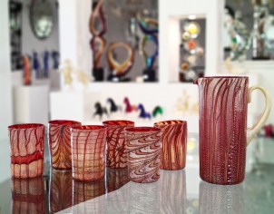 Red Passion Glasses Set - Tumblers with silver - Original Murano Glass OMG
