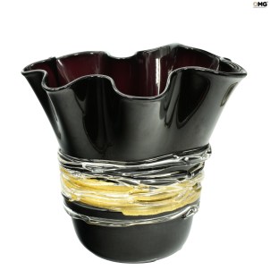 Black Rose - Vase with gold - Original Murano Glass