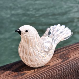 White Sparrow With gold - Original Murano Glass OMG