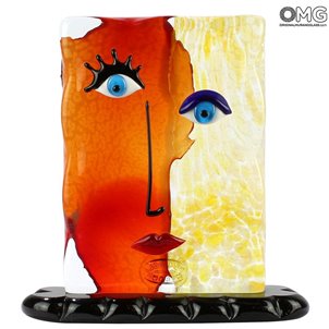 Testa Cube Arancione - Cubismo - Vetro di Murano Originale