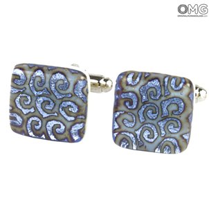 Cufflinks - Silver Blue - Original Murano Glass OMG