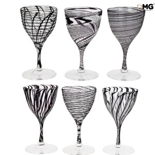 Drinking Glass - Black lines Chalices Set of 6 pieces - original murano glass omg
