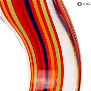 Double Red Ribbon - With Canes - Original Murano Glass OMG