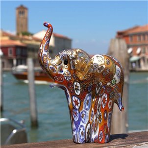 Elephant Figurine in Murrine Millelfiori Gold - Animals - Original Murano glass OMG
