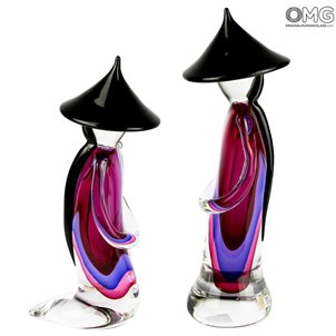 Chinese Couple Purple Sommerso Murano Glass