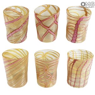 Pink Panter Set - Tumblers Pure Silver - Original Murano Glass