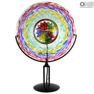 Disc on Stand Table Lamp - Rainbow - Original Murano Glass