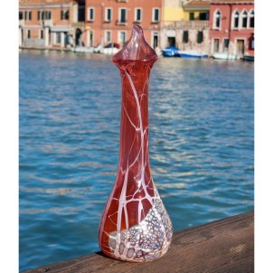 Vase Calla - Coral + Silver leaf - Original Murano Glass