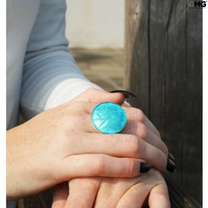 Ring Charming round - Light Blue - Original Murano Glass OMG
