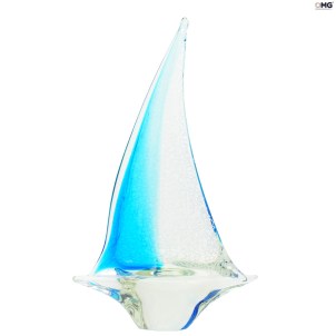 Engraved Sail Boat - lightblue - Original Murano Glass OMG 