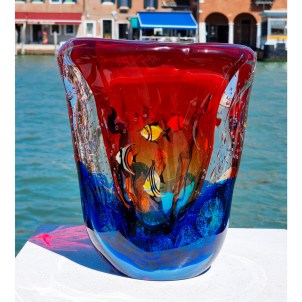 Vaso Acquario -Tramonto - con Pesci Tropicali - Vetro di Murano Originale