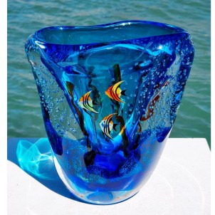 Vase Aquarium - with tropical fish - Original Murano Glass OMG