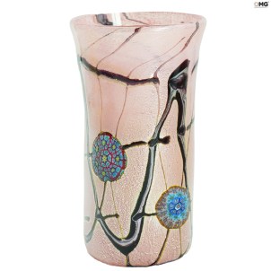 Murrine Vase with silver - Pink - Original Murano Glass OMG 