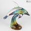 Dolphin on base - Sculpture in chalcedony - Original Murano glass Omg