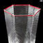 Set of 6 Drinking glasses - Red rim - Esagonal - Original Murano Glass
